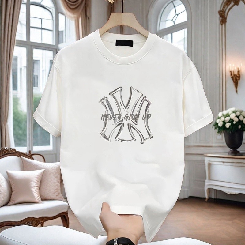 ผ้าฝ้ายแท้ฤดูร้อนสไตล์ใหม่ 2025 Street สวมใส่หรูหราใหม่ Casual High-End ผู้ชายเกาหลีรุ่นผู้ชายรอบคอ 