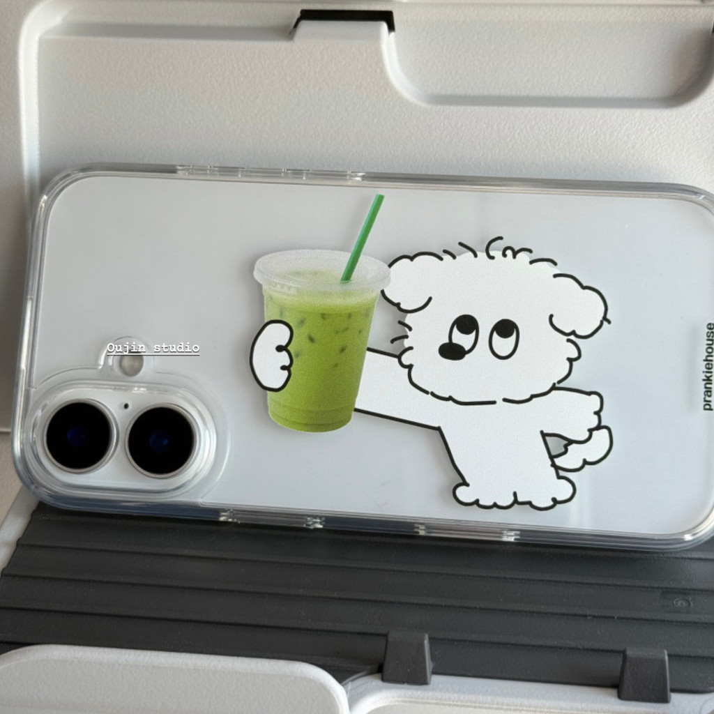 เกาหลี อิน สไตล์ ซอก ออกแบบน่ารักการ์ตูนสดรู้สึกดื่มมัทฉะน้ําแข็งดื่มลูกสุนัขกรณีโทรศัพท์ 17/16/15/14โปรแม็กซ์/13ช็อกทนขอบเงินอีพ็อกซี่กรณีป้อง - รูปที่ 3