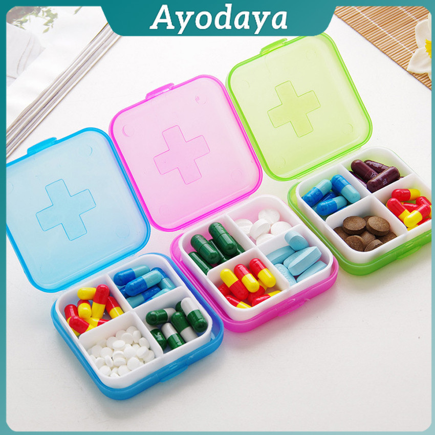 Ayo กล่องยา มินิ กล่องสีสันลูกกวาด หลายช่อง กล่องยาแบบพกพา Cross-packing pill box