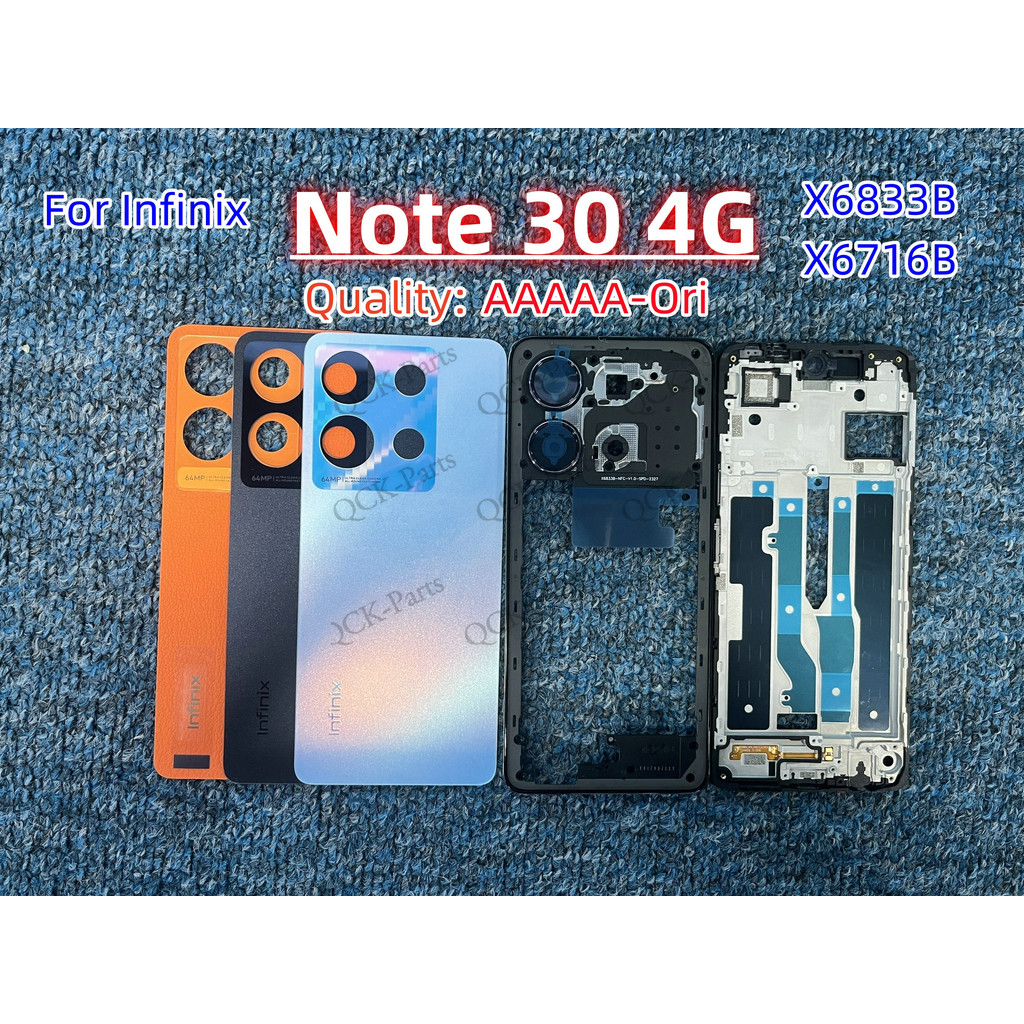 สําหรับ infinix Note 30 4G / X6833 X6833B X6716B แบตเตอรี่ฝาหลังกรอบกลาง + ปุ่ม + กรอบด้านหน้า LCD +