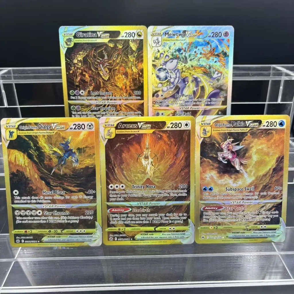 DIY PTCG คอลเลกชันการ์ด Giratina Mewtwo Dialga Arceus Vstar EN Self Made การ์ดเดี่ยวเกมคลาสสิกอะนิเมะการ์ดของเล่น