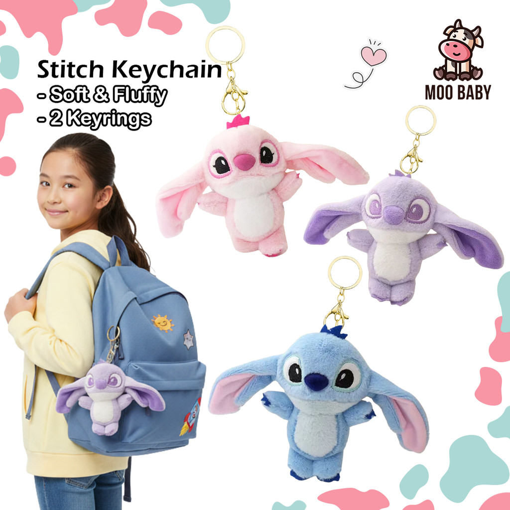 Moo Baby Stitch Plushie พวงกุญแจ Stitch พวงกุญแจตุ๊กตา Stitch พวงกุญแจ Plushie Lilo Stitch พวงกุญแจ 