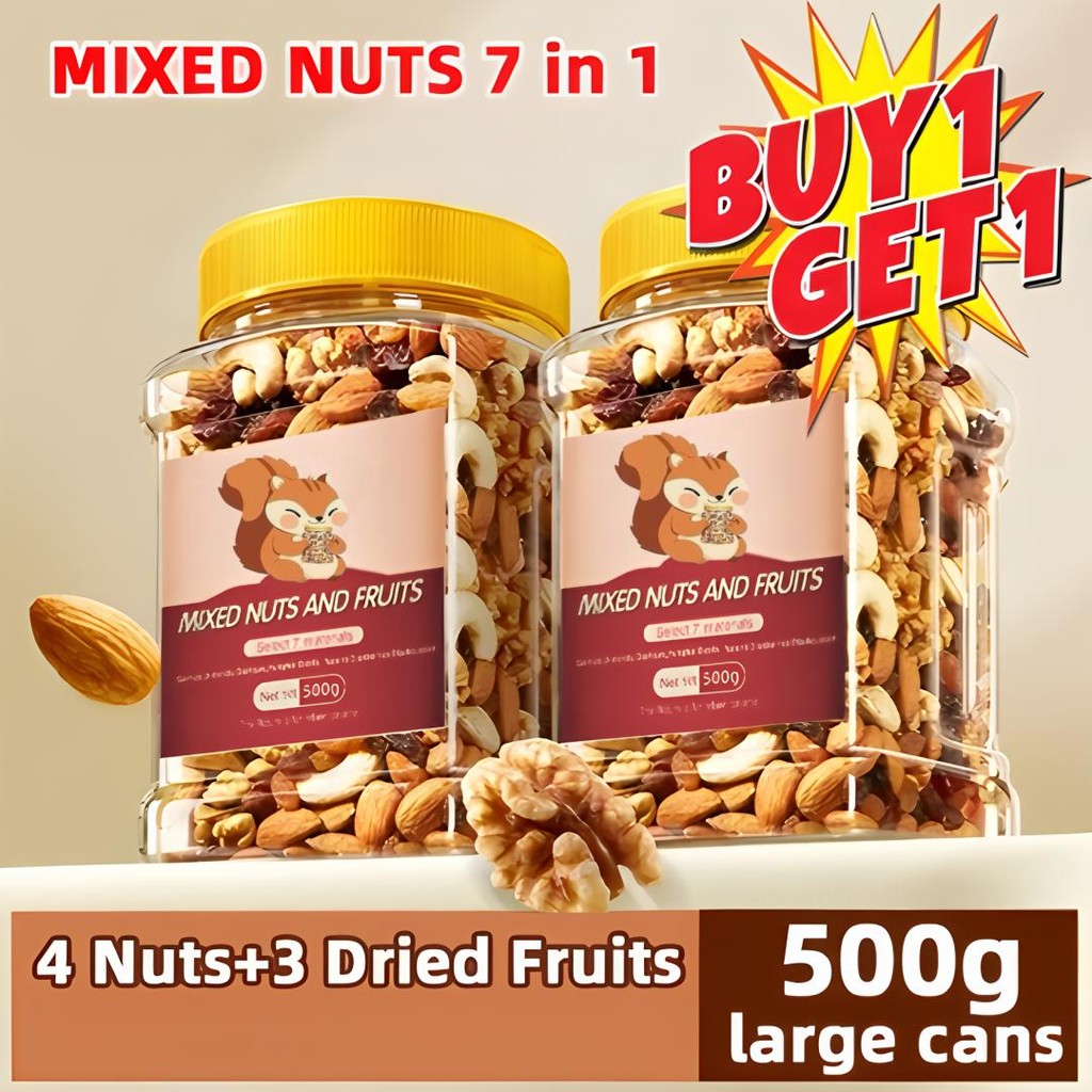 - 7 in 1 Mixed Nuts & Fruits Trail Mix 500g - 4 Nuts + ผลไม้แห้ง 3 ชิ้น - ขนมอัลมอนด์มะม่วงหิมพานต์ว