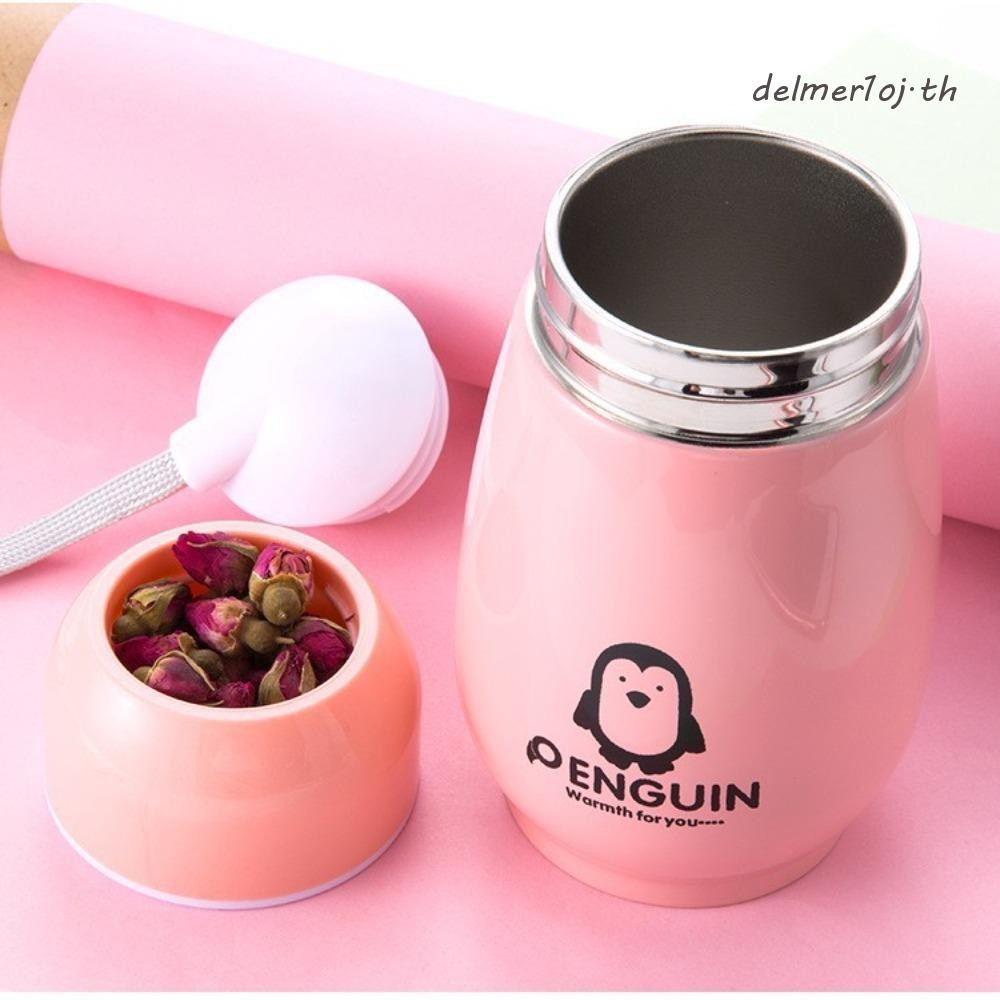 DELMER1OJ Mini Penguin Thermos Cup, ขวดน้ําเก็บความร้อนฉนวนกันความร้อน 300 มล., ถ้วยพกพาสแตนเลสกระติ