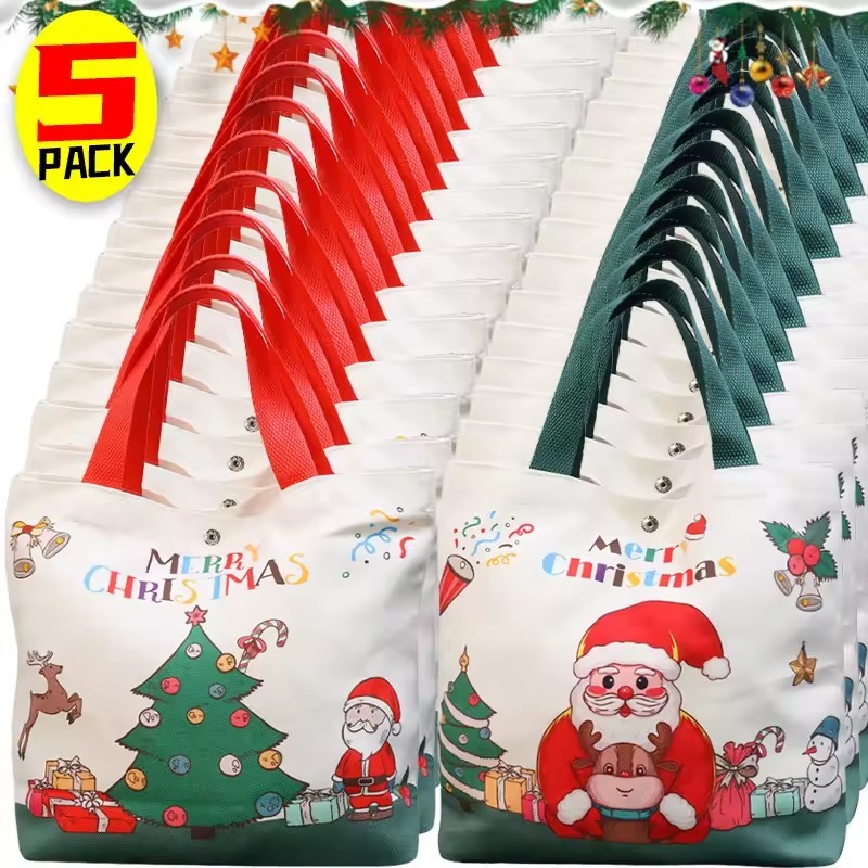 กระเป๋าโท้ตซานตาคลอสสำหรับงานเฉลิมฉลองและของขวัญ พร้อมใช้งานซ้ำได้ เหมาะแก่การตกแต่งบ้าน