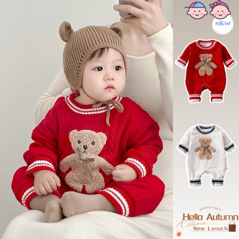 ฤดูใบไม้ร่วงใหม่เสื้อผ้าเด็กชายและหญิงสองชั้นบอดี้สูทแขนยาว0-28เดือนเด็กฤดูใบไม้ผลิอบอุ่นหล่อหมี ชุดรอมเปอร์ ออกไปเสื้อผ้าสไตล์เกาหล