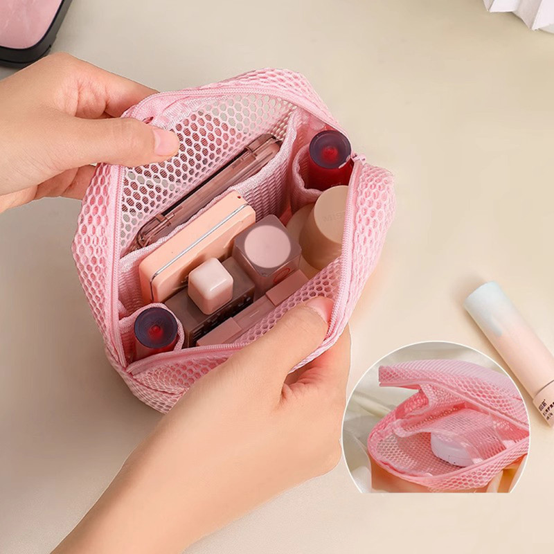 YDMY Colorfu น่ารักตาข่ายกระเป๋าเครื่องสําอางผู้หญิงหูฟังแบบพกพาลิปสติกผ้าอนามัยถุงเก็บแต่งหน้าขนาดเล็กกระเป๋าซิปสุภาพสตรีมินิกระเป๋าเงินเหรียญ - รูปที่ 3