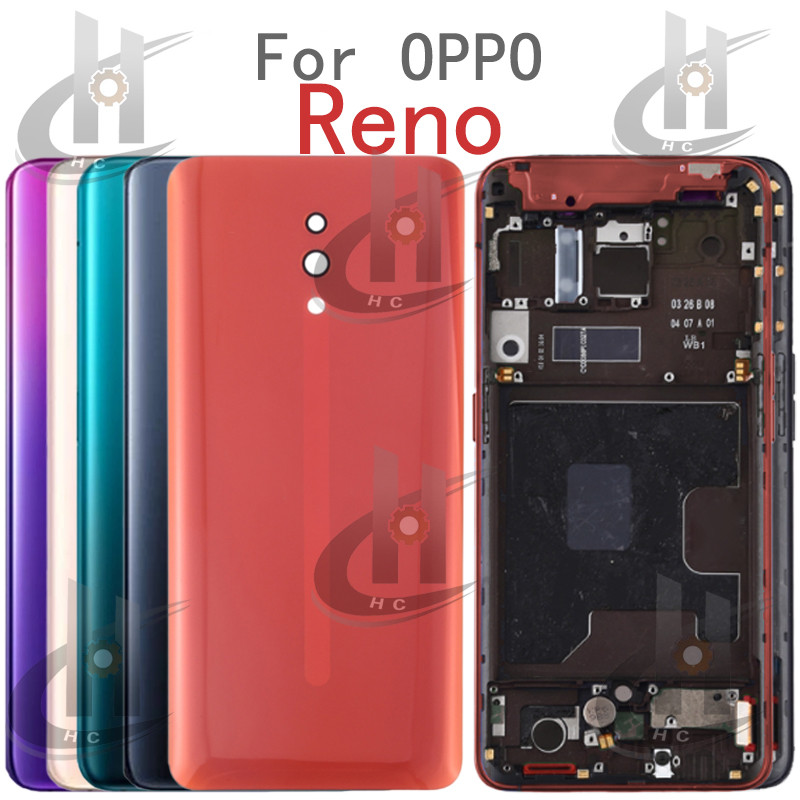 สําหรับ OPPO Reno PCAM00 PCAT00 CPH1917 แบตเตอรี่ฝาหลังที่อยู่อาศัยกรอบกลาง + ปุ่ม + กรอบด้านหน้า LCD