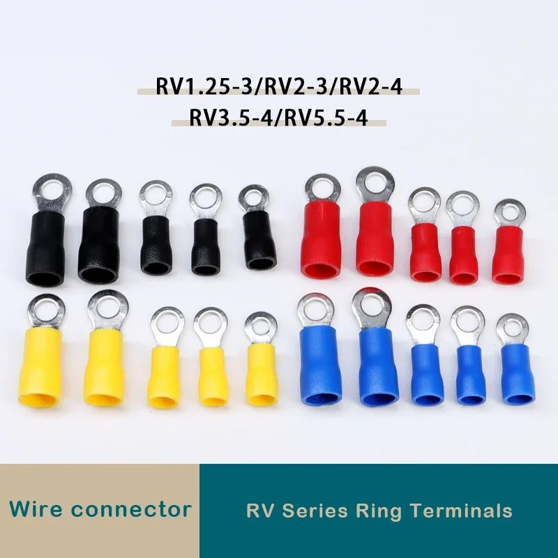 รอบ CRIMP Terminals Rrv1.25-4 RV2-3 RV2-4 RV3.5-4 RV5.5-4 มม.ฉนวนวงกลมสายไฟ CRIMP Lug Connector 50 ช