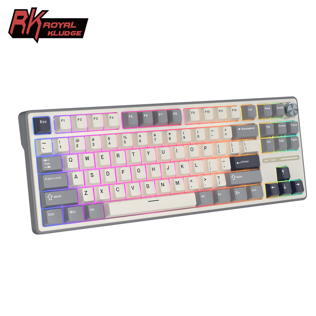 Royal Kludge RK R87Pro Half Grey 87 Key Gang คีย์บอร์ด 80% พร้อมลูกบิด Mechanical KeyboardHT99 053G