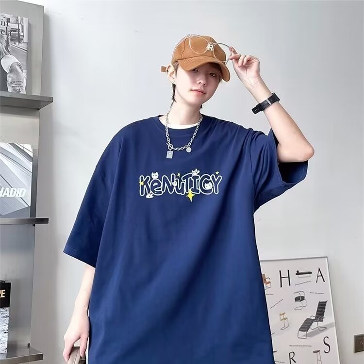 2025 NEW 20252024 Summer American Hong Kong Style Round Neck Short Sleeve T-Shirt Trendy Print Loose
