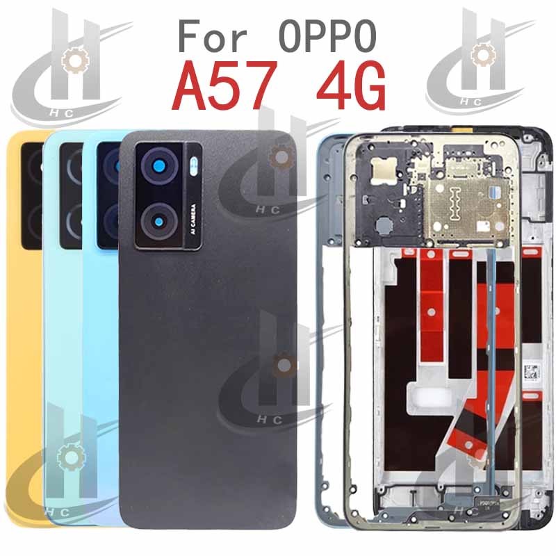 สําหรับOPPO A57 4G A57S A57E 2022 แบตเตอรี่ฝาหลังกรอบกลาง + ปุ่ม + กรอบด้านหน้าLCD + เลนส์กรอบกล้อง