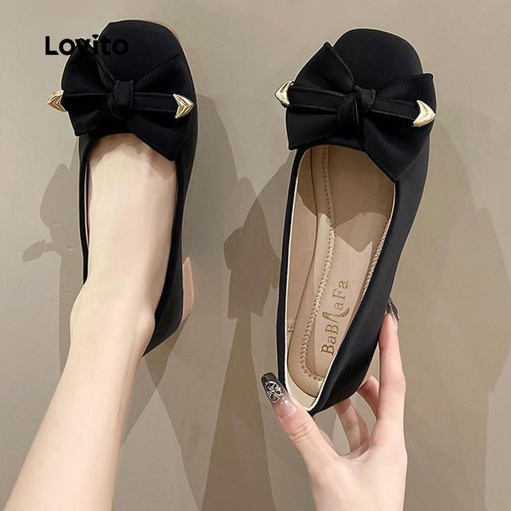 Lovito สง่างามสีพื้นGentle รองเท้าสไตล์นางฟ้า ผูกโบว์แฟชั่นก้นแบนนุ่มพิเศษ การเดินทางบัลเล่ต์แบนบัลเล่ต์แบนสําหรับผู้หญิง LFA75060 - รูปที่ 2