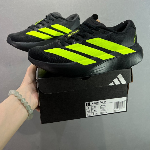 Adizero EVO SL ผู้ชายผู้หญิงวิ่งเชือกผูกรองเท้าแผ่นคาร์บอน Adizero รองเท้าผ้าใบ JR3420 ZVCF QF5Q