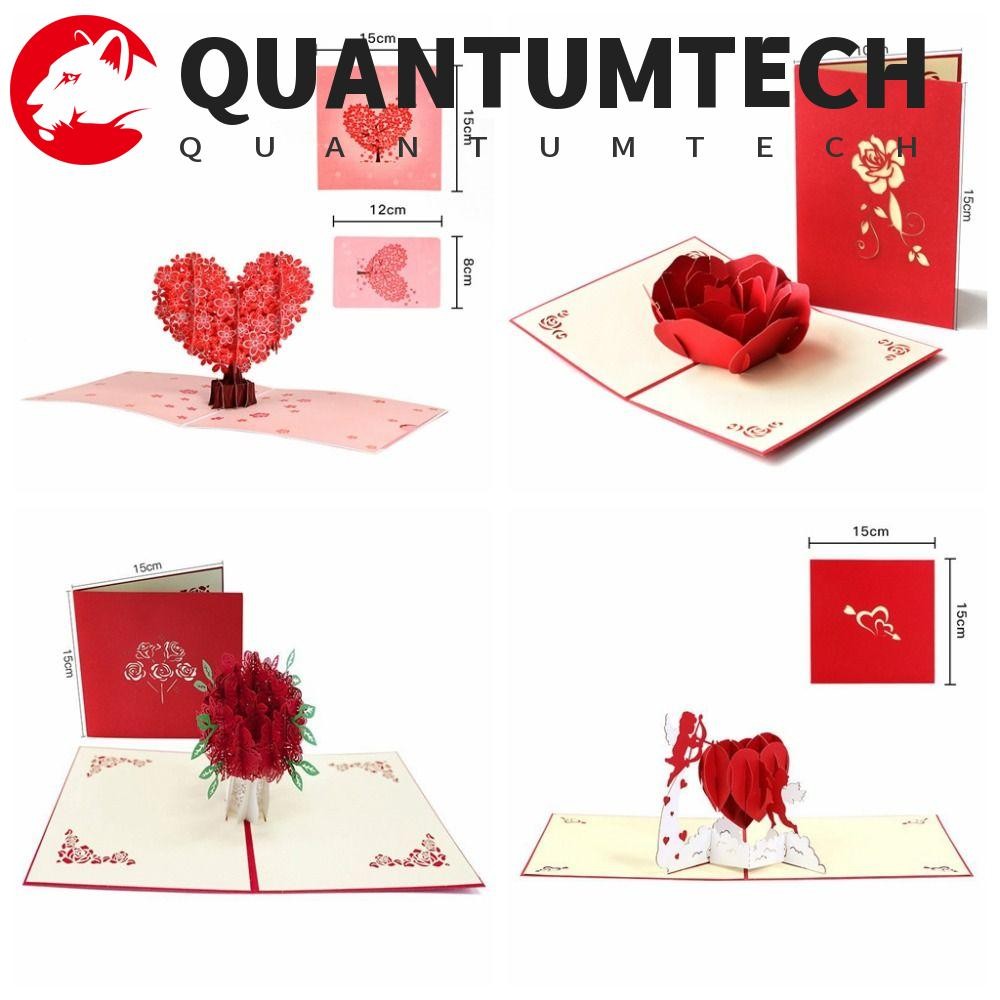 QUANTUMTECH การ์ดวันวาเลนไทน์ 3D Pop-Up, สุขสันต์วันวาเลนไทน์ Love Forever Pop UP การ์ดอวยพร, ลายมือสร้างสรรค์ Handmade พับ 3D Love โปสการ์ดวันแม่