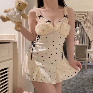 SUPER SEXY ชุดนอนกระโปรงน่ารัก ชุดนอนแบบสายเดี่ยว ชุดนอนฟองน้ำ 🛌 M-5XL | 40-100กก. S-471