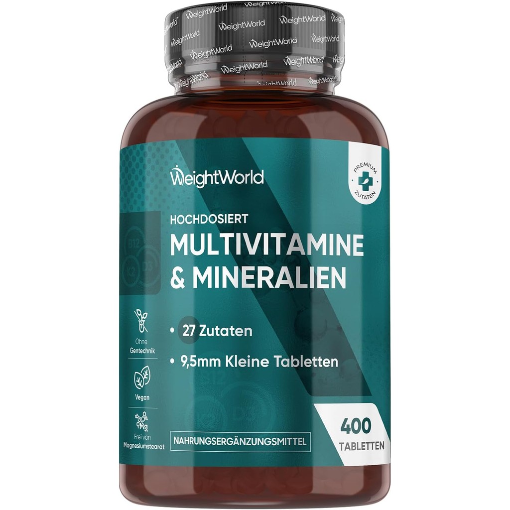 Multivitamin Tabletten - 400 vegane Tabletten - 27 Zutaten - Mit Vit B Komplex, Vitamin C, Magnesium
