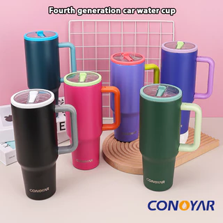 CONOYAR แก้วเก็บความร้อนแบบพกพา ใช้ในบ้านได้ 1.2 ลิตร เก็บเย็น-ร้อนได้นาน พร้อมฝาปิดทนการรั่วไหลฟางพกพา T01304