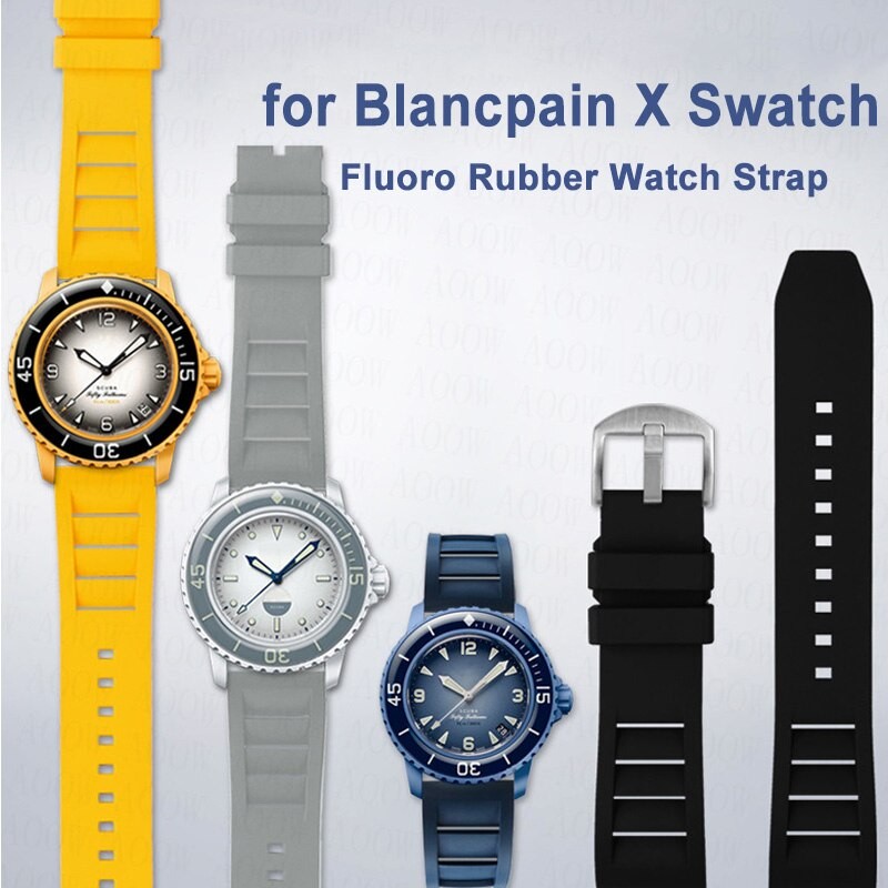 FKM Fluoro สายยางสําหรับ Blancpain X Swatch ห้าสิบ Fathoms Joint ห้ามหาสมุทรนาฬิกาดําน้ํา Quick Rele