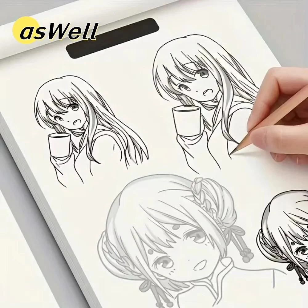 ASWELL หนังสือวาดมือ, หนังสือวาดเส้นร่างด้วยมืออะนิเมะสมุดวาดเส้น, หนังสือร่างเส้นภาพฝึกง่าย 48 หน้าสําหรับผู้เริ่มต้น
