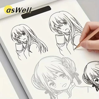ASWELL หนังสือวาดมือ, หนังสือวาดเส้นร่างด้วยมืออะนิเมะสมุดวาดเส้น, หนังสือร่างเส้นภาพฝึกง่าย 48 หน้าสําหรับผู้เริ่มต้น