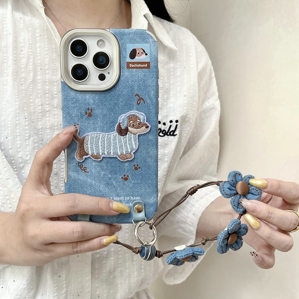 รูปแบบคาวบอยปักสุนัขเหมาะสําหรับ Apple 17promax 17Air เคสโทรศัพท์หนัง iPhone 16/15/14/13/12 เชือกเส้นเล็ก - รูปที่ 2