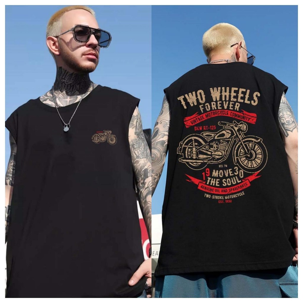 (จัดส่งจากกรุงเทพฯ) เสื้อแขนกุดแฟชั่น ลายมอเตอร์ไซค์วินเทจ Streetwear สุดเท่ ใส่ได้ทุกวัน ผ้าฝ้าย100% หัวรถจักร