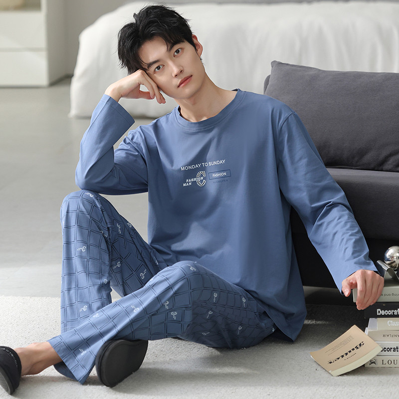 ชุดนอนผู้ชายขนาดบวก ผ้าฝ้ายแขนยาว สำหรับฤดูใบไม้ร่วงและฤดูหนาว สวมใส่ง่ายและสบาย - รูปที่ 2