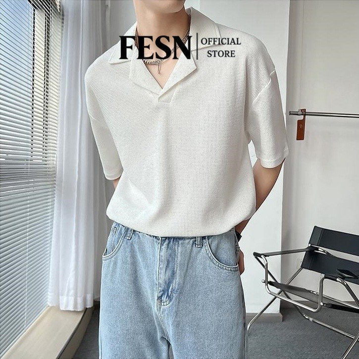 คิวบาปก เสื้อยืดแขนสั้น สีทึบ เรียบง่ายและจับคู่ได้ง่าย สไตล์เกาหลีใส่แล้วหล่อมาก ผลิตจากผ้าวาฟเฟิล มีไซส์ M-3XL