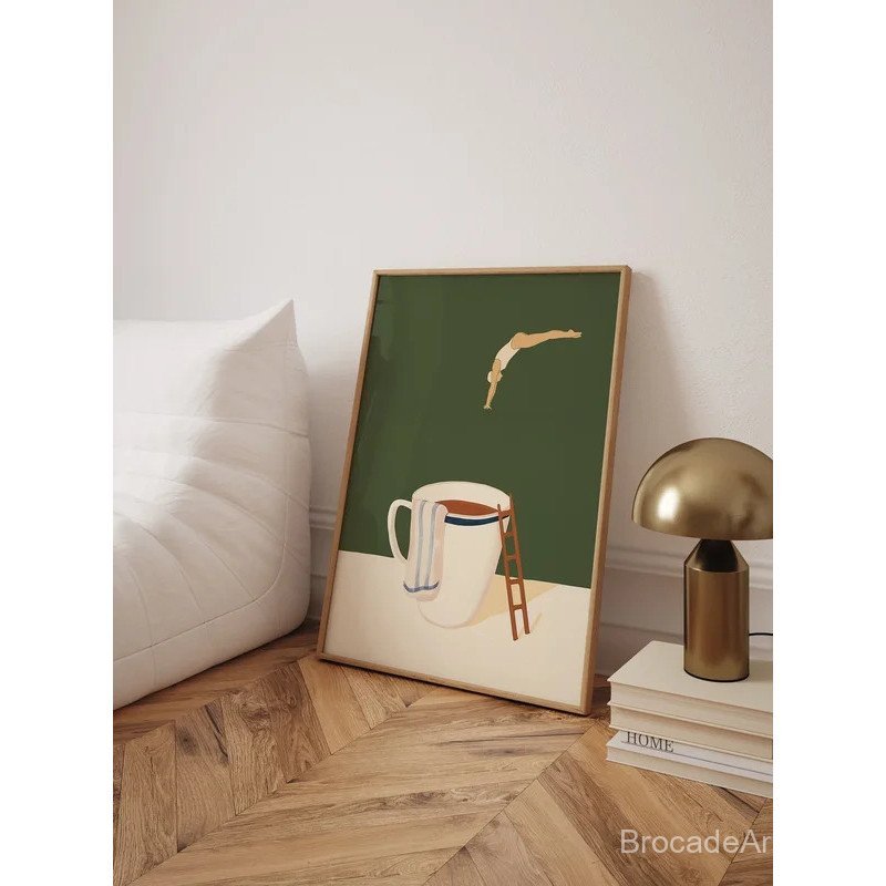กาแฟ Diver ผ้าใบพิมพ์ห้องครัว Good Morning Coffee Wall Art โปสเตอร์สําหรับห้องนั่งเล่นที่ทันสมัยตกแต