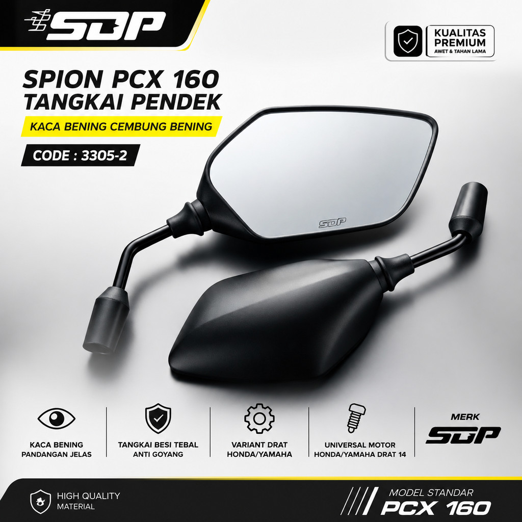 กระจกสั้น PCX 160/VARIO 125 GEN 2 ก้านสั้น Chrome/Black Clear กระจกนูน Universal รถจักรยานยนต์