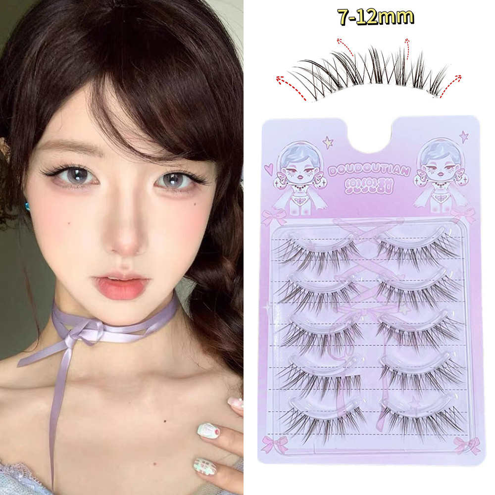 5 คู่นุ่ม Wispy ธรรมชาติ Cross ยาวขนตาปลอม Clear Band การ์ตูน Eye Extension Lashes สําหรับความงามทุกวัน