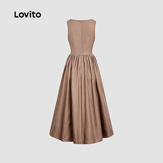 Lovito สง่างาม เดรสผู้หญิงสีน้ําตาลฤดูใบไม้ผลิ/ฤดูร้อนแบบไม่สมมาตร L164LD247