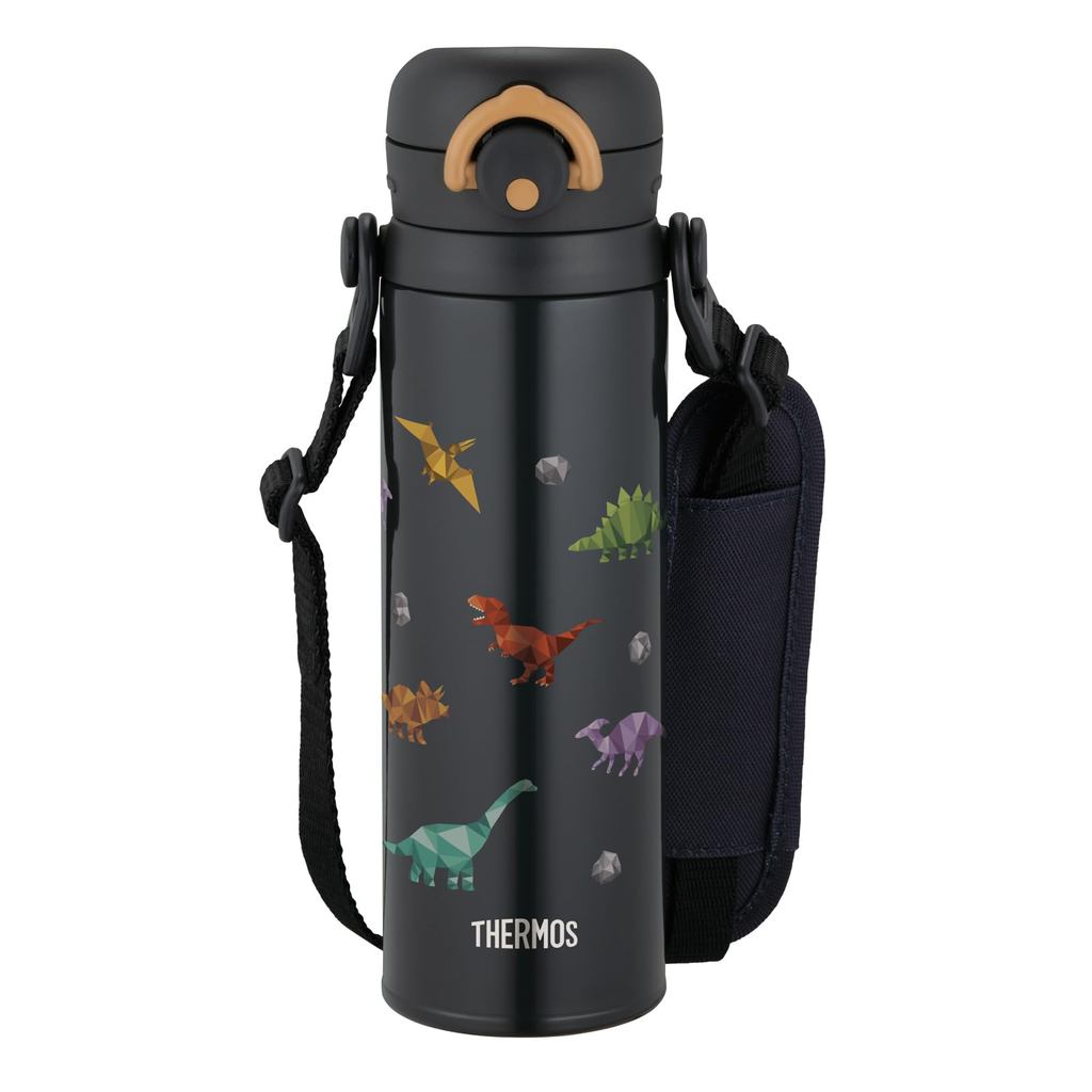 Thermos Kids' Portable Water Bottle, 500ml, Black, with Detachable Strap, Comfortable Shoulder Pad, 