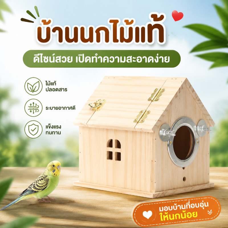 COD ฟังก์ชั่นหลากหลายรังเพาะนก กล่องเพาะนก บ้านนก กระรอก รังนอนไม้เนื้อแข็ง ระบายอากาศดี ทนทาน กันน้ำ พร้อมตะขอแขวน