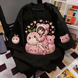 TEE·SHOP🍀 เสื้อยืด 'Kawaii Pink Bear Peach' สไตล์เกาหลี เท่ห์มาก ใส่ได้ทั้งชายหญิง ผ้านุ่มสบายตัวทั้งวัน รองรับ COD 📦