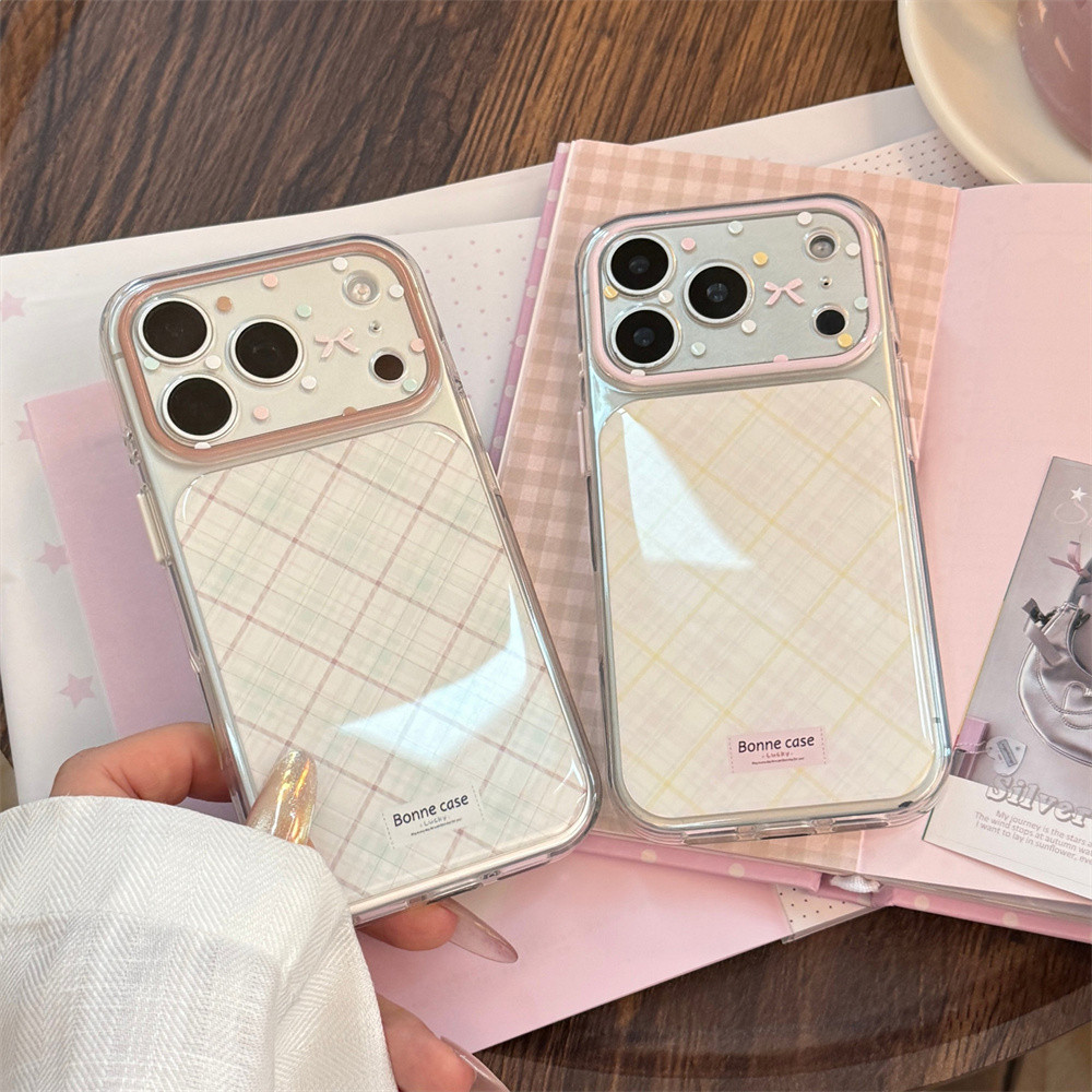 Retro น่ารักโบว์ลายสก๊อตเคสโทรศัพท์ TPU Anti-drop เคสโทรศัพท์สําหรับ IPhone 14/15/16/17 Pro Max 15promax รวมทุกอย่างเลนส์เคสโทรศัพท์