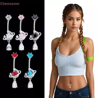 Cheesenm คริสตัลเงา Dangle Belly ปุ่มแหวนสแตนเลส Zircon Universe รูปแบบเครื่องประดับสําหรับ Beach Party สวมใส่ทุกวัน TH