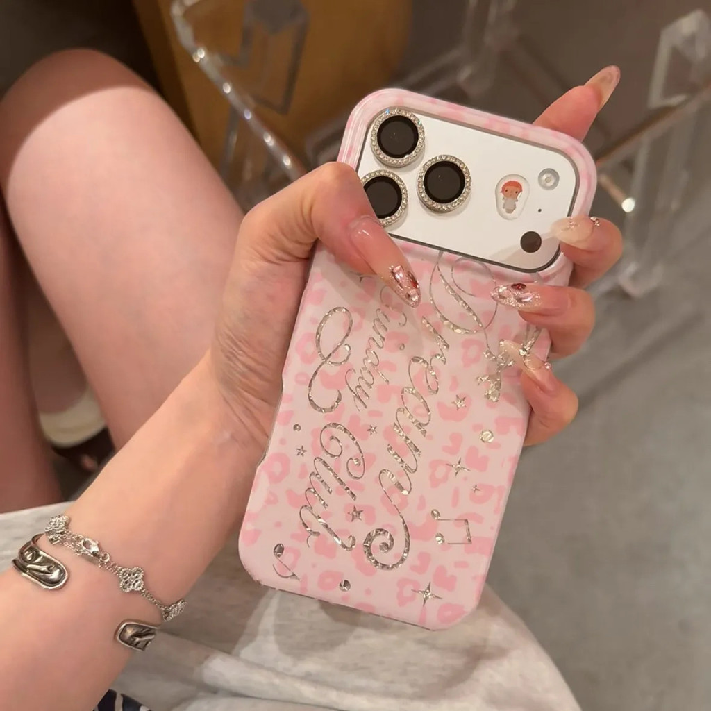 เคสโทรศัพท์ เหมาะสําหรับ iPhone X XS XR XSMAX 11 12 13 14 15 16 17 Pro max Plus สีชมพูเสือดาวพิมพ์ตัวอักษร Shock-proof กันกระแทกป้องกันกรณีรวมทุกอย่างกรณี NYY5