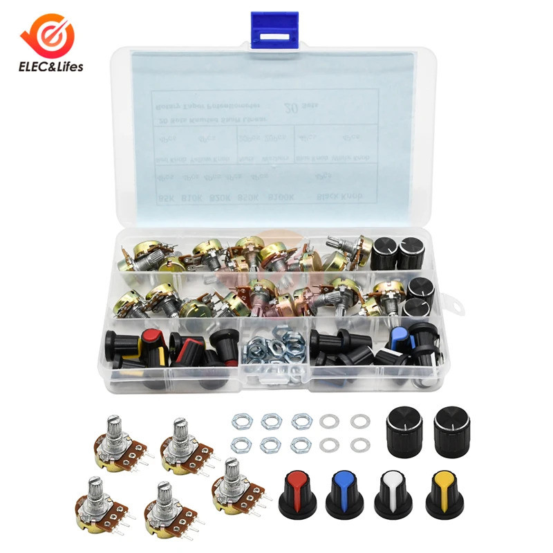 20 ชิ้น WH148 Potentiometer ชุด B5K/10 K/20 K/50 K/100 พัน 25 มิลลิเมตร Linear Taper Rotary Potentio