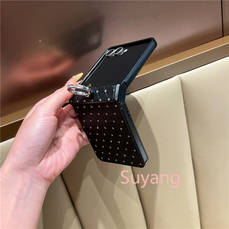 SAMSUNG หรูหราพับBlingป้องกันแหวนผู้ถือเคสโทรศัพท์สําหรับSamsung Galaxy Z Flip 8 7 6 5 4 3 Flip7 FEแฟชั่นGlitter Hardปกหลัง