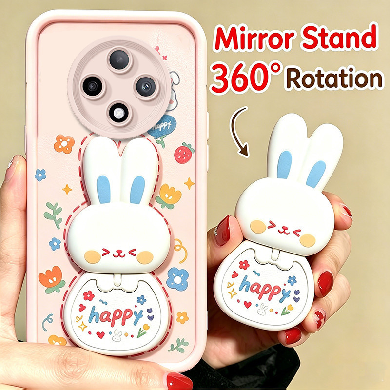 เคสสําหรับredmi 14C 5G poco c75 m7 5G A3 PRO 4Gเคสโทรศัพท์Softcaseซิลิโคนกันกระแทกใหม่ออกแบบความงามกระจกพร้อมที่วาง360° กระต่ายน่ารักหมุนได้สําหรับเด็กผู้หญิง JTXCEZJ1