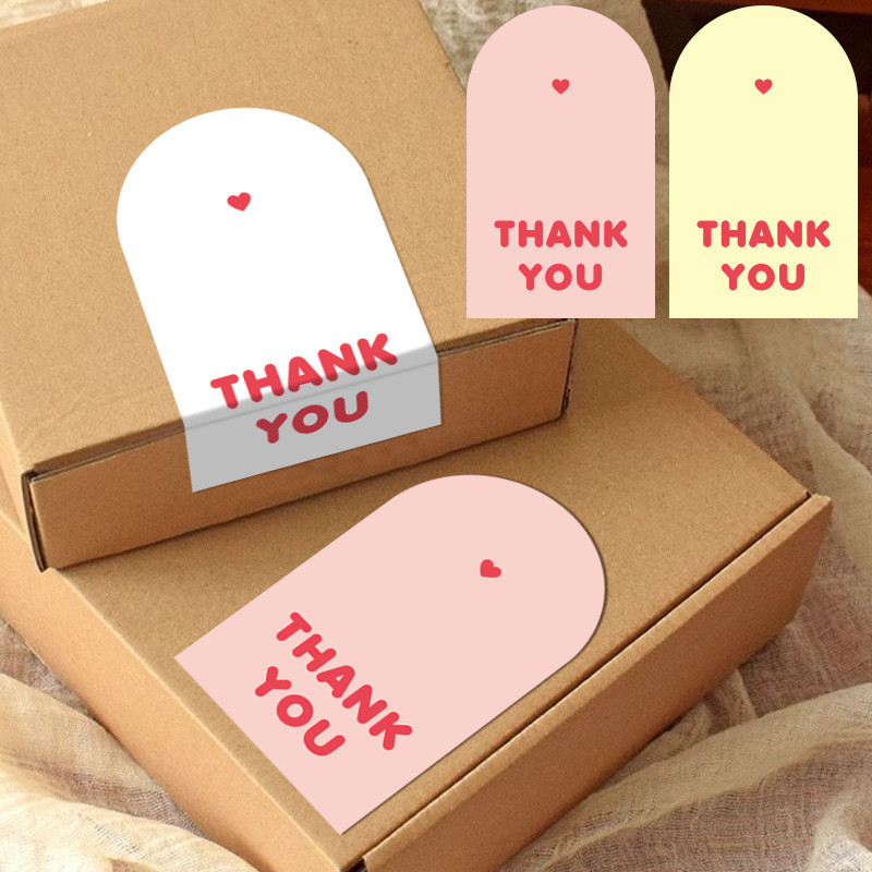 สติกเกอร์ Thnk You ไดคัททรงประตูโค้ง ขนาด 5x9 cm แพ็ค 50 ดวง