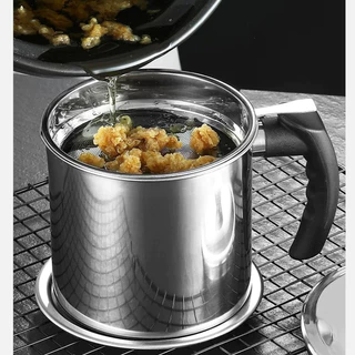 COD ที่กรองน้ำมัน 1.3L หม้อกรองน้ำมันพืช หม้อกรองน้ำมันสแตนเลส มีฐานหน้าจอและฝาปิดและที่จับ แบบหนา ทนต่อความร้อน