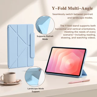 3+Yเคสแท็บเล็ต Samsung Tab S6Lite S10FE S9 S7FE S7Plus S8Plus A8 A9 A9Plus A11Plus พร้อมปากกาซองหนังกันกระแทกพับหลายมุม
