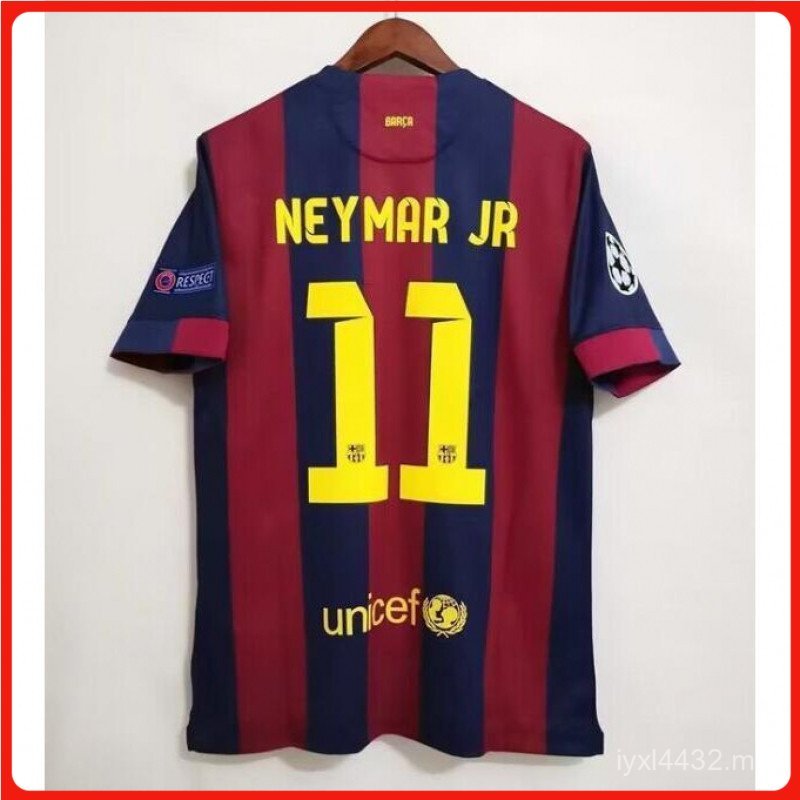 2014-15 Barcelona NEYMAR JR MESSI คุณภาพสูง Home Retro Soccer Jersey เสื้อยืดฟุตบอลที่กําหนดเอง