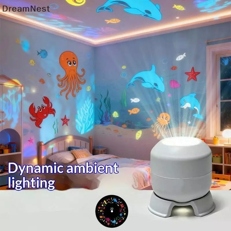[DreamNest] 360 หมุน LED Ocean Projector Night Light USB ชาร์จโคมไฟแบบไดนามิกพร้อมเอฟเฟกต์สีสําหรับห้องนอนผ่อนคลาย (th)
