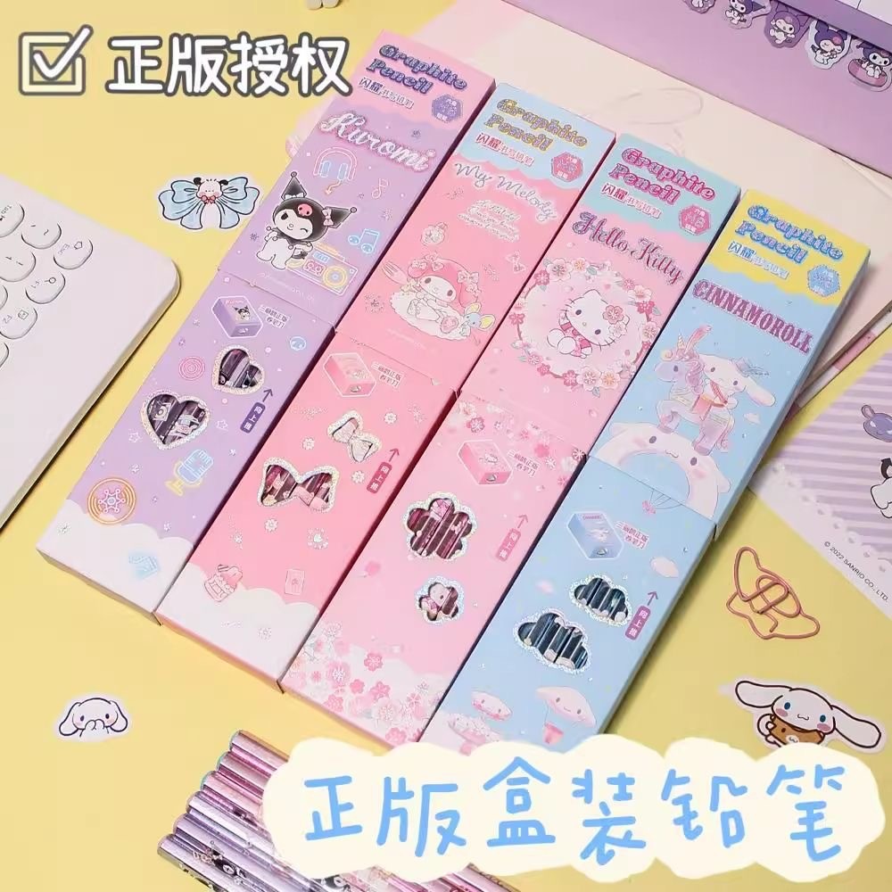 ของแท้ 12 ชิ้นแพ็ค Kuromi Cinnamoroll HB ดินสอกบเหลาดินสอเลเซอร์มูลค่าสูงดินสอหกเหลี่ยมไม่ง่ายที่จะ Break Core My Melody เด็กนักเรียนประถมเขียนเครื่องเขียน Pri
