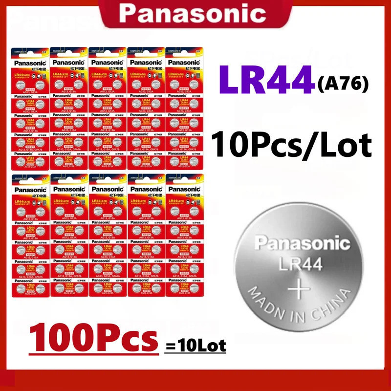 100pcs Original Panasonic A76 LR44 AG13 357 SR1154 LR1154 SR44 LR 44 อัลคาไลน์แบตเตอรี่สําหรับเครื่อ