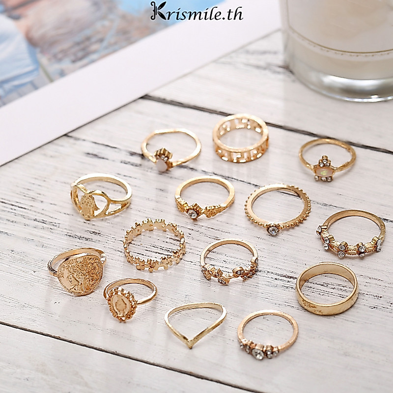 COD-ในไทย💖ย้อนยุค  ปาล์มฟาติมา  แหวน  ไฮเอนด์  เรียบง่าย  เฉพาะกลุ่ม  ชุด 15 ชิ้น  ผู้หญิง-Kri